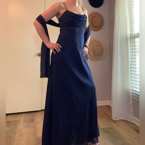 Michelangelo Navy Bridesmaid Dress / Gown with scarf.